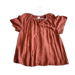 Ava & Viv Burnt Orange Button Front Short Sleeve Blouse Casual Top Size 2X